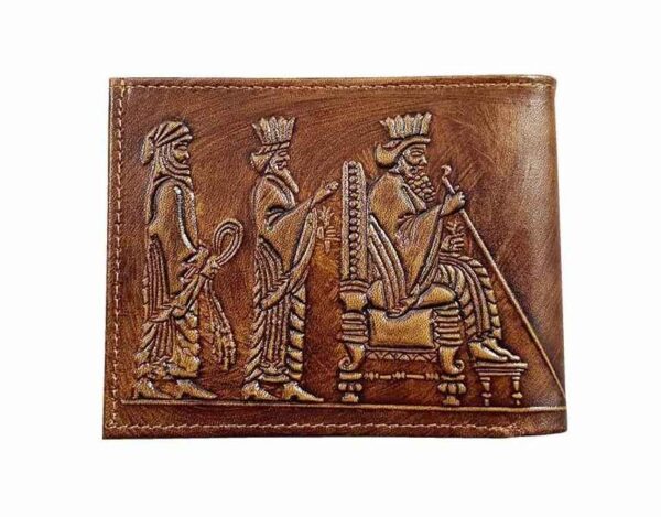 波斯皮革男士对折钱包 – Achaemenid 王座设计
