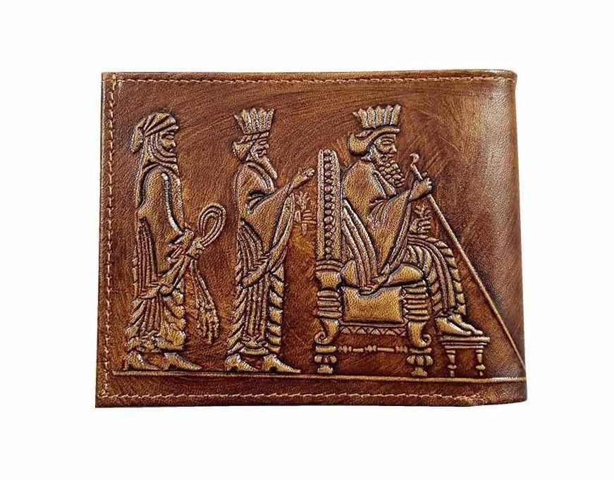 Main image of 波斯皮革男士对折钱包 – Achaemenid 王座设计