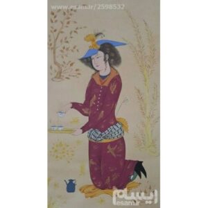 原始波斯萨法维艺术画：硬纸板上的水彩画——恋人