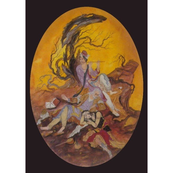 原始波斯微型艺术画：水彩和蛋彩画——长笛乐器