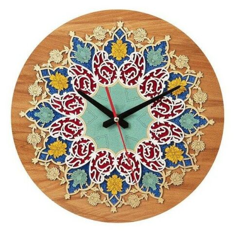 Main image of 手工波斯镶嵌木壁挂时钟 – 花卉图案