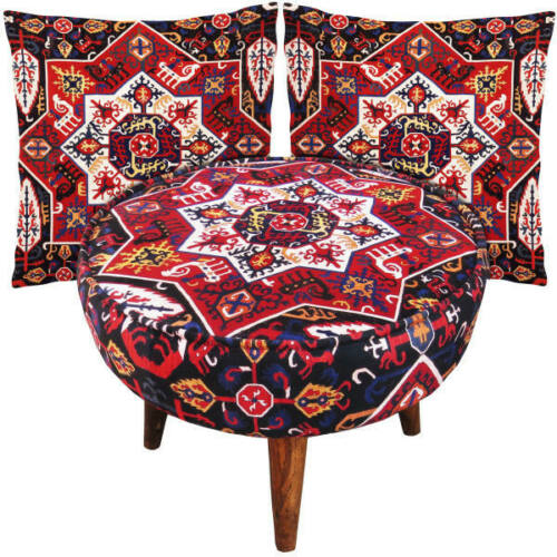 Main image of 传统风格天鹅绒脚凳&靠垫套装 波斯艺术灵感