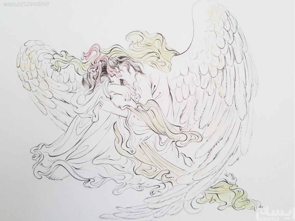 原创波斯细密画:水彩画 – 破碎心灵天使