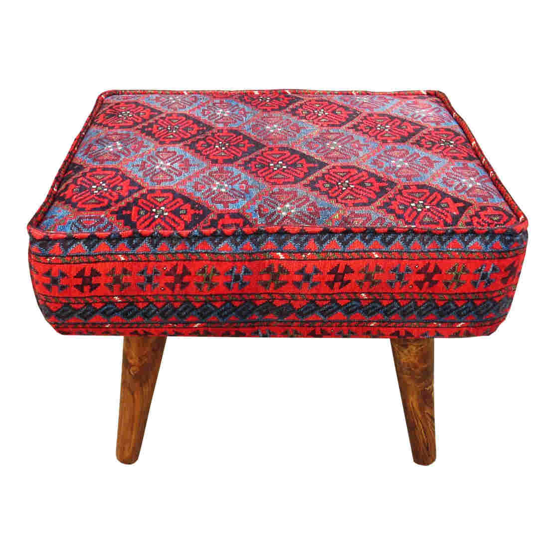 传统红色波斯脚凳 木质脚架 天鹅绒面料 MO2款