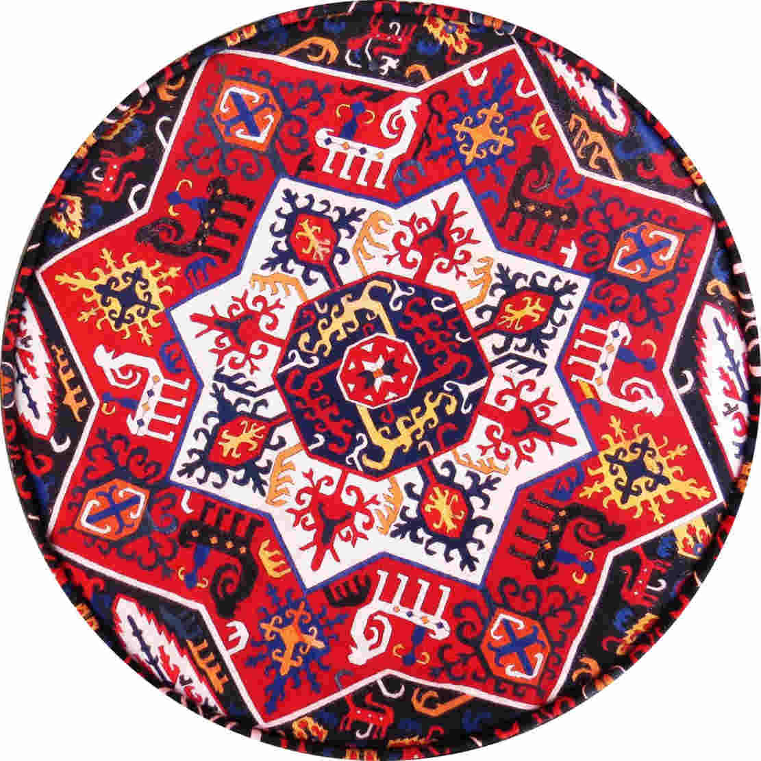 传统红色波斯脚凳 木质脚架 天鹅绒面料 圆形 Kl款