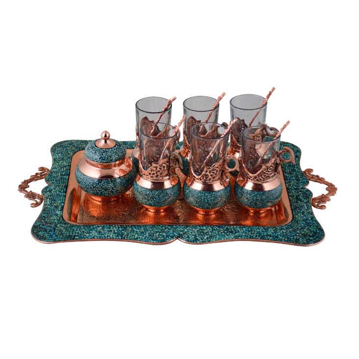 Main image of 手工波斯铜制茶咖具套装 – 镶嵌绿松石