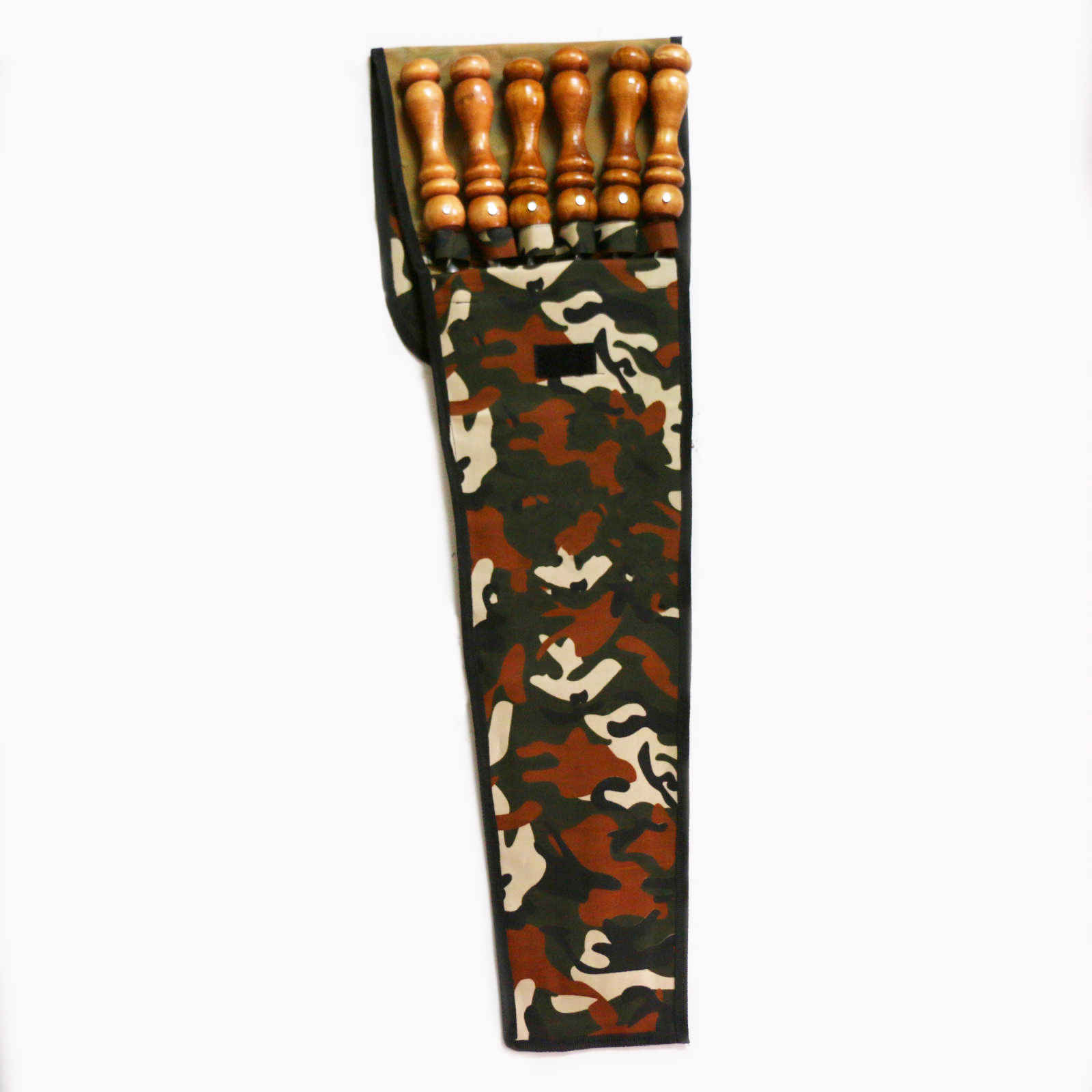 六支带木柄钢制烤串及保护盖 – 适用于烤肉及烧烤