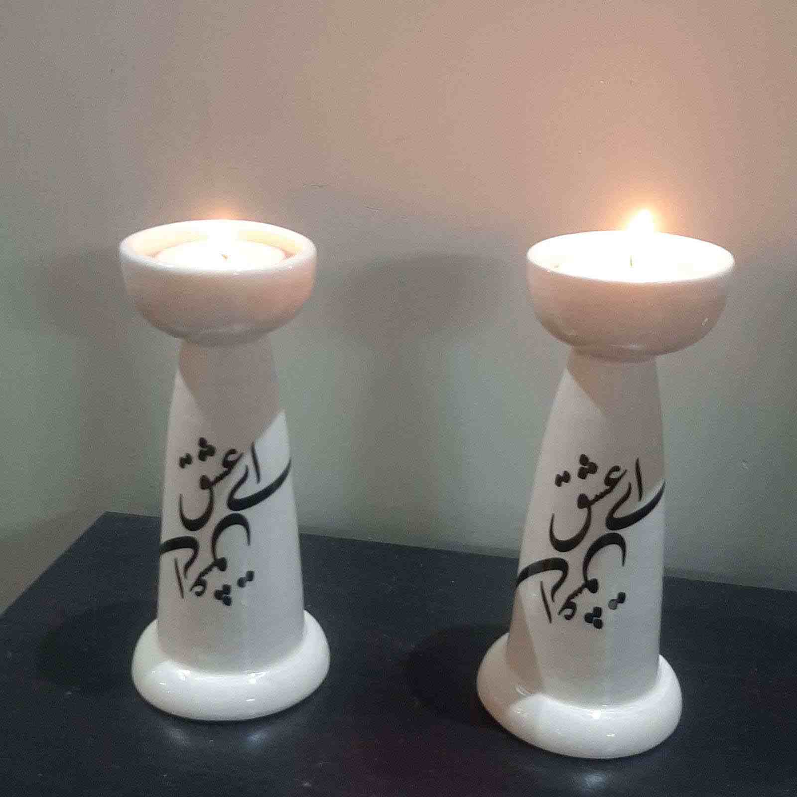 波斯陶瓷烛台 带Mashgh书法图案