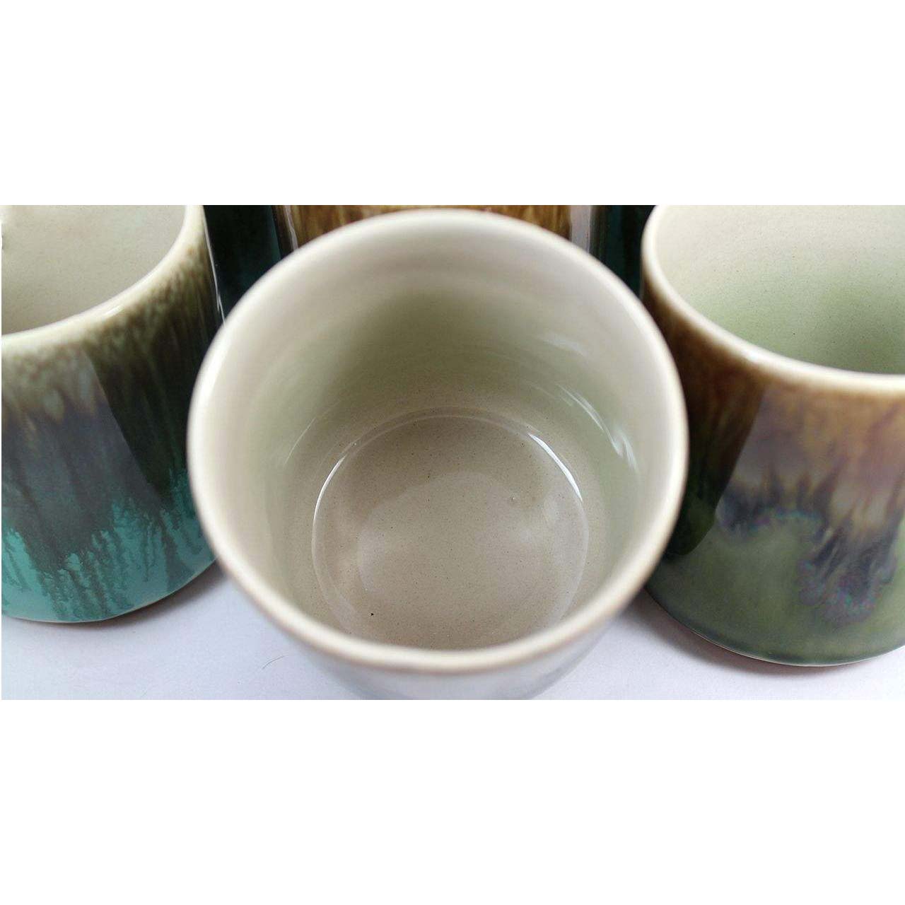 艺术陶瓷马克杯 – 6件套,流釉纹理,鸟图案