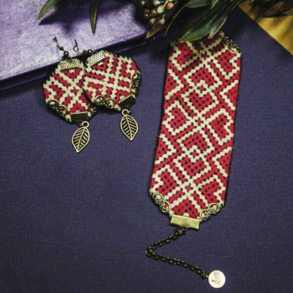 波斯刺绣手链与耳环套装 —— Red 款