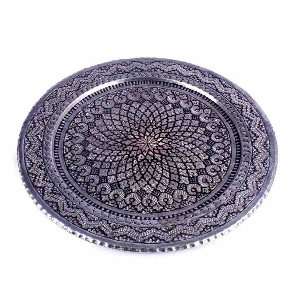 手工雕刻波斯铜托盘 – 太阳图案