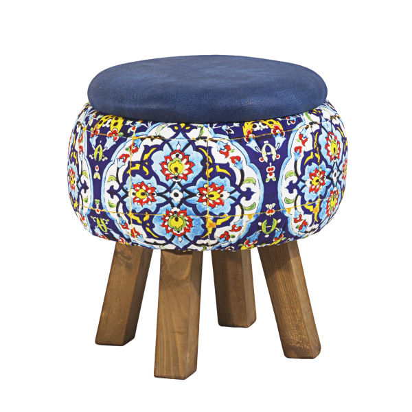 Main image of 圆形天鹅绒脚凳 木质脚架 波斯艺术灵感 蓝色款