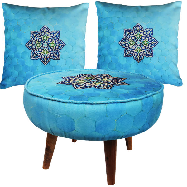 Main image of 混搭风圆形天鹅绒脚凳&靠垫套装 波斯艺术灵感