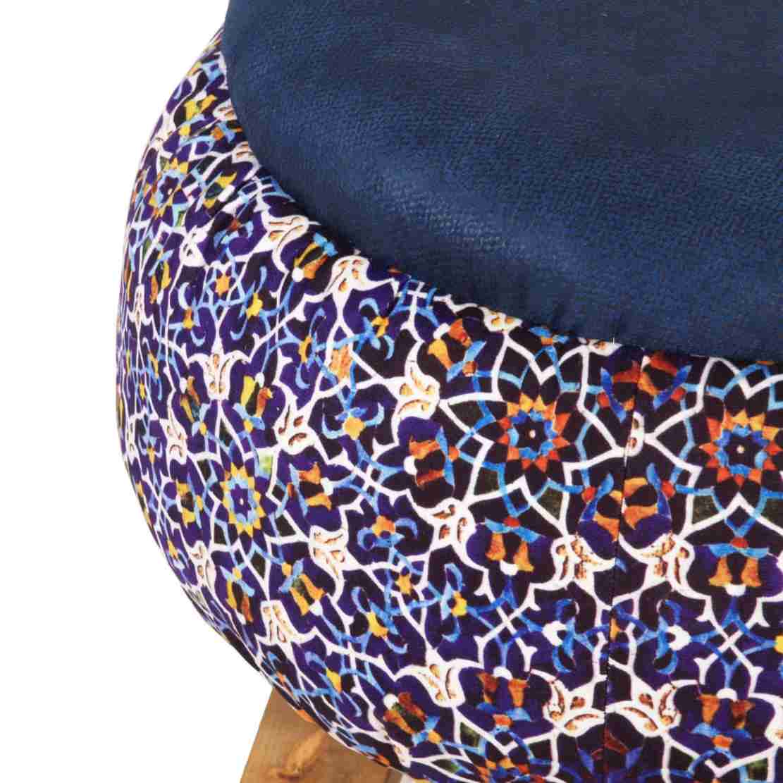 圆形天鹅绒脚凳 木质脚架 波斯艺术灵感 藏蓝款