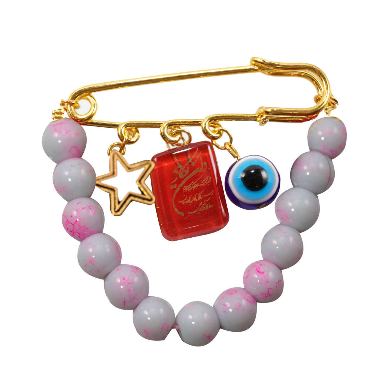 邪眼安全别针胸针 – 搭配链条,保护护符