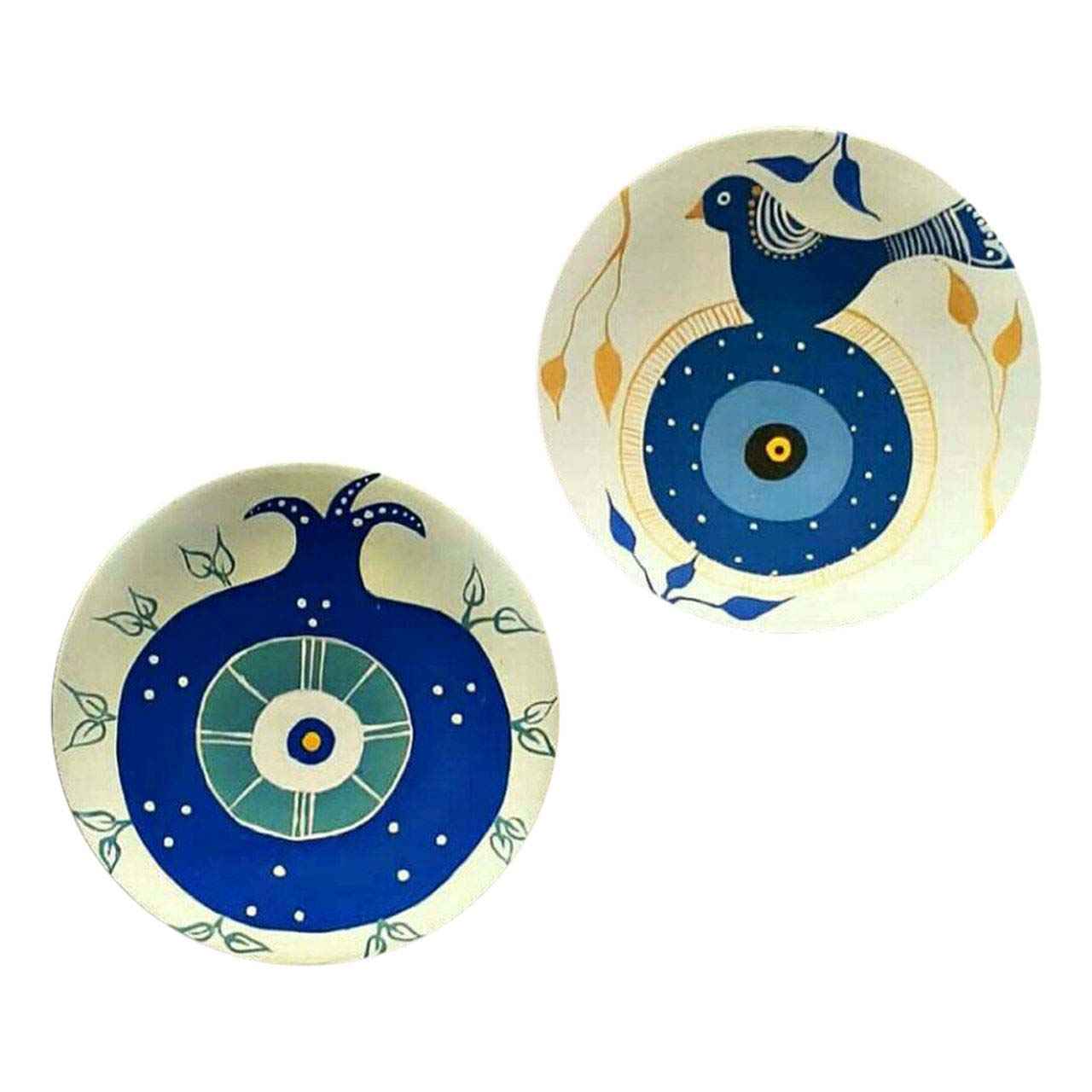 手绘装饰陶瓷盘 蓝色小鸟