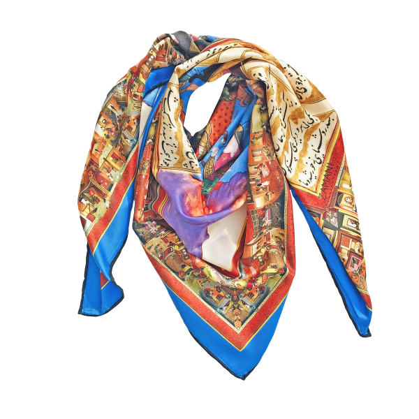 Main image of 波斯丝绸女士丝巾 – 奢华鲜艳 Shahnameh 印花，夏季款