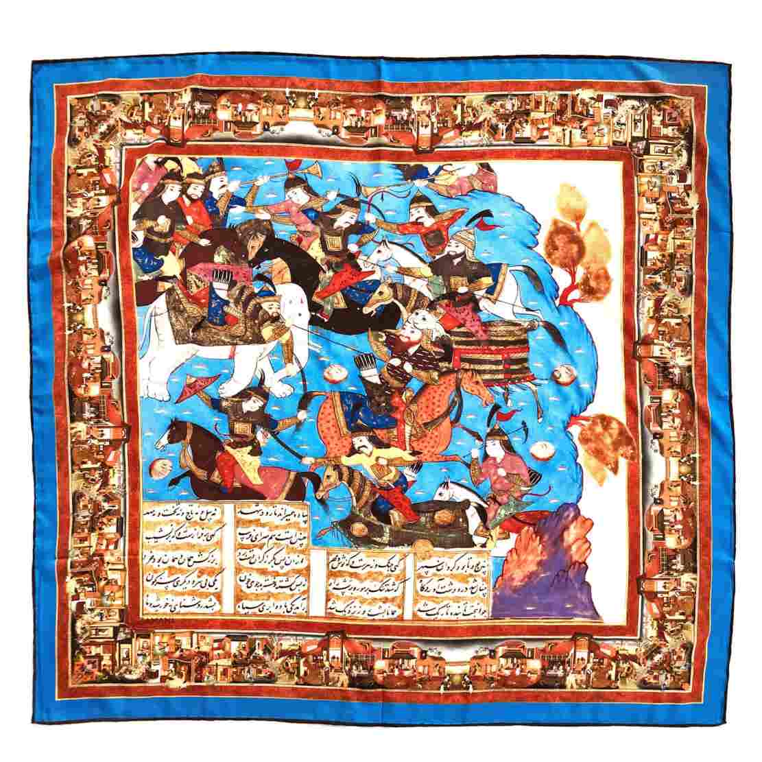 波斯丝绸女士丝巾 – 奢华鲜艳 Shahnameh 印花,夏季款