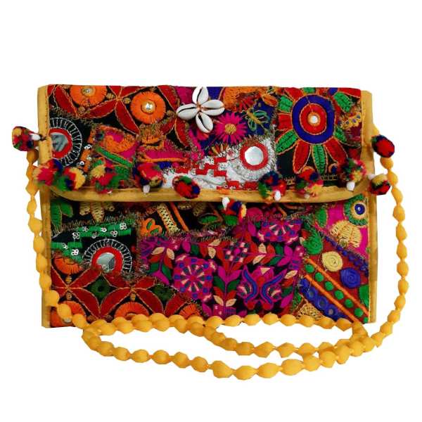 Main image of 刺绣天鹅绒手拿包 – 花卉圆形图案