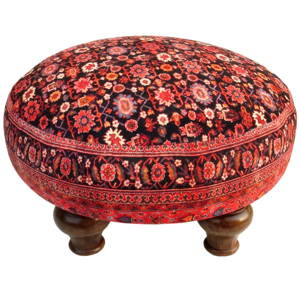 Main image of 传统红色波斯脚凳 木质脚架 天鹅绒面料 圆形款