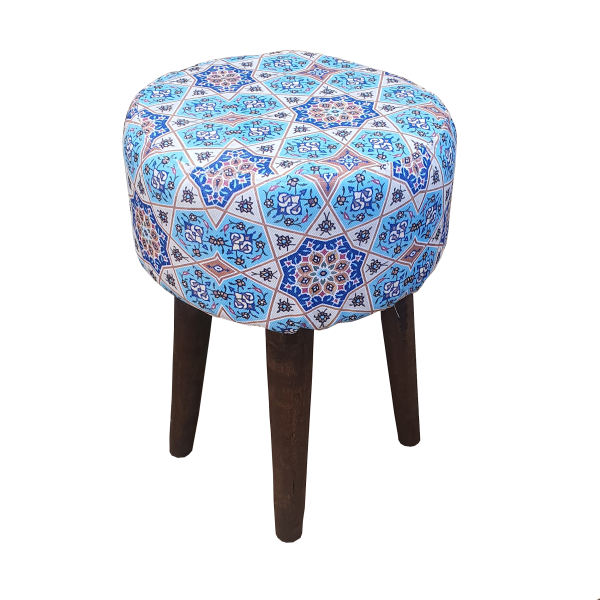 Main image of 圆形天鹅绒脚凳 波斯艺术灵感 蓝色几何款