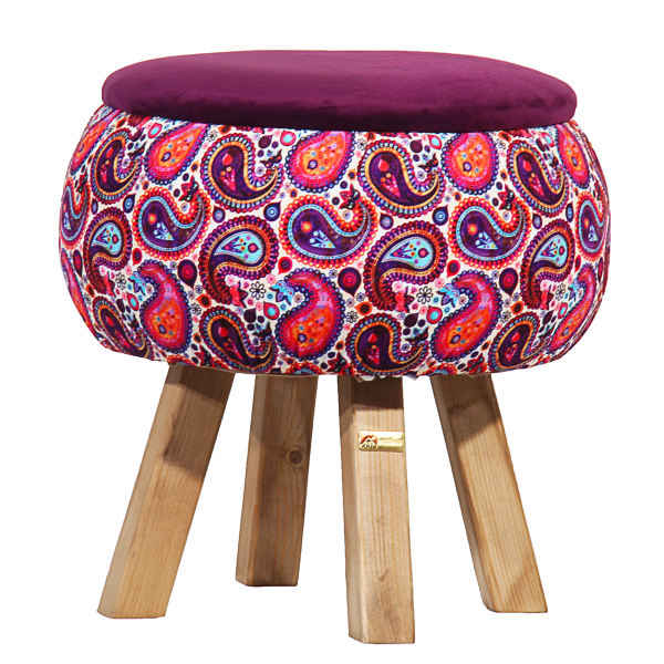 Main image of 圆形天鹅绒脚凳 波斯艺术灵感 粉色花卉款