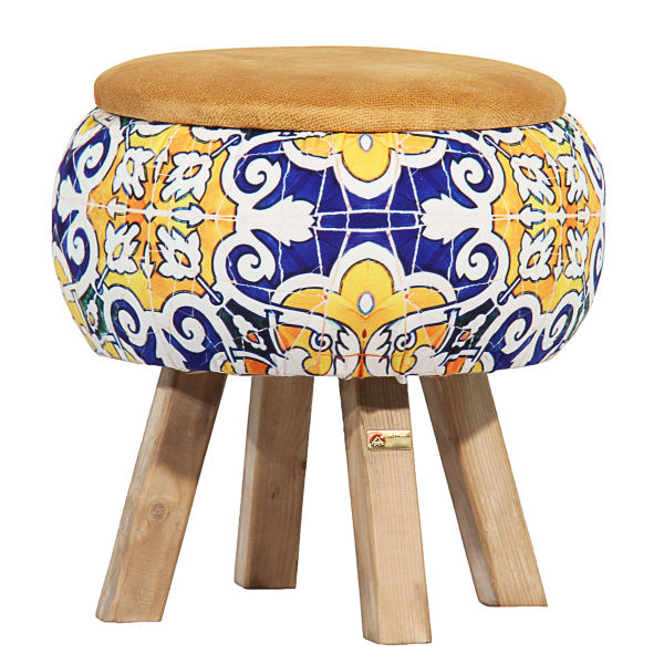 Main image of 圆形天鹅绒脚凳 波斯艺术灵感 花卉款