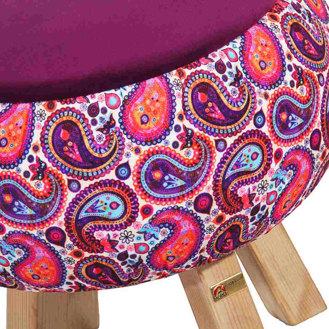 圆形天鹅绒脚凳 波斯艺术灵感 粉色花卉款