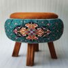 Thumbnail 2: 圆形天鹅绒脚凳 波斯艺术灵感 绿色花卉款