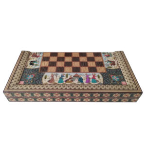 波斯镶嵌木质象棋棋盘 – 微型画风格设计