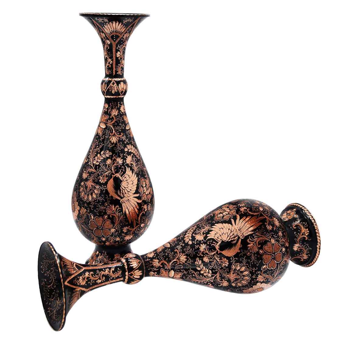 手工雕刻波斯铜花瓶装饰 – 两件套