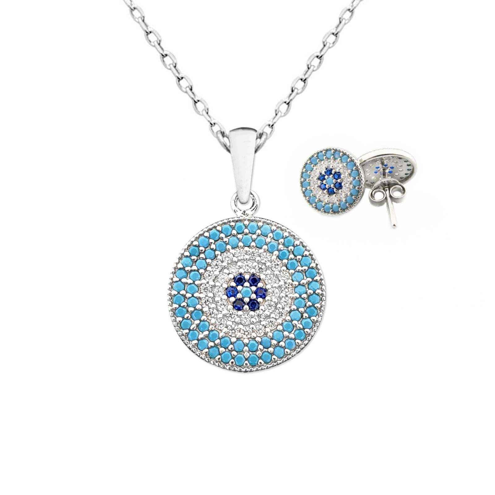 银项链与耳环套装 – Cheshm Nazar 款