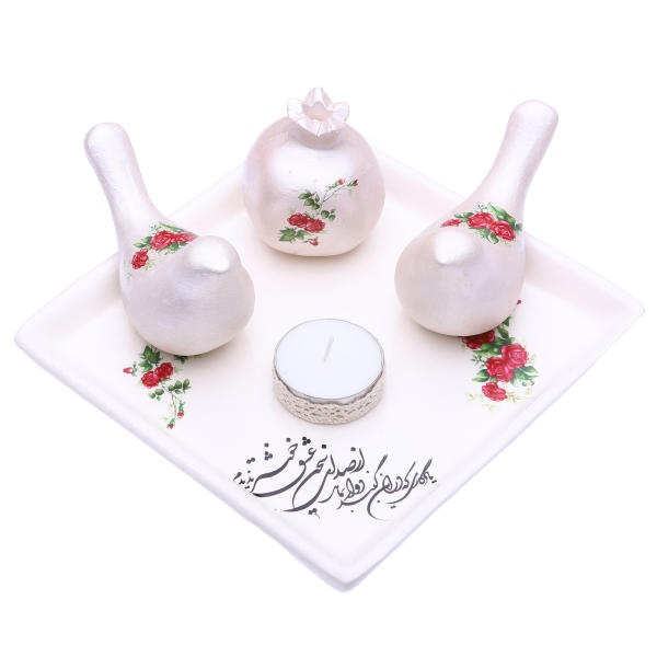 Main image of 波斯陶瓷小蜡烛台套装 鸟与石榴款