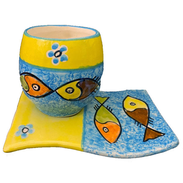 Main image of 艺术陶瓷马克杯 – 装饰款，带杯垫，鱼图案