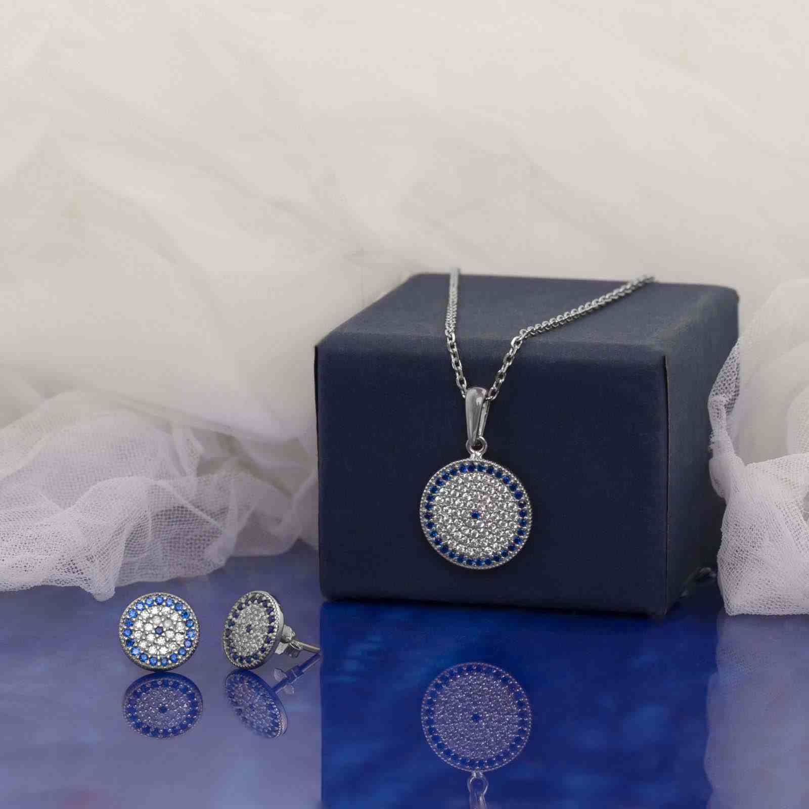 银项链与耳环套装 – Cheshm Nazar 款