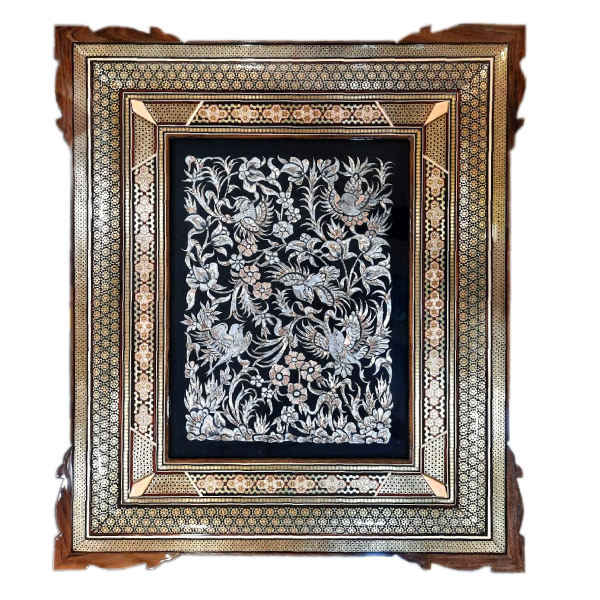 Main image of 手工装裱波斯雕刻铜艺画 – 鸟与花（传统墙饰）