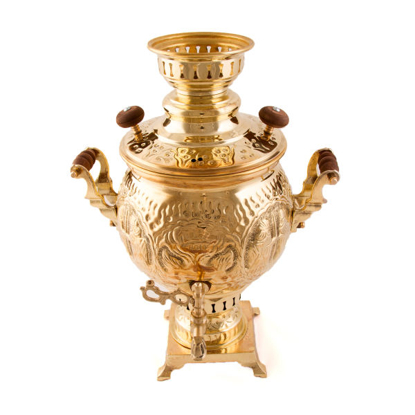 Main image of 波斯黄铜茶炊 装饰性木炭茶具 花卉纹饰 4升