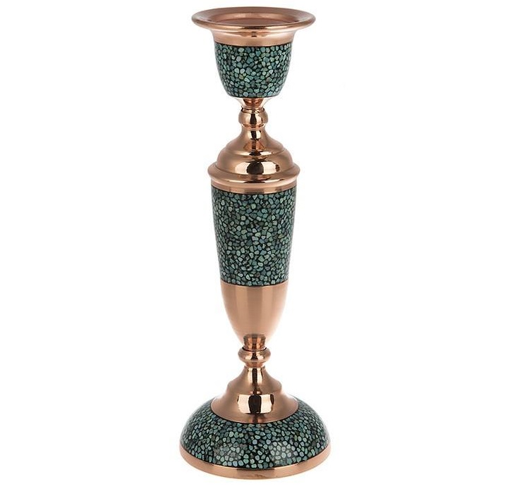 手工波斯铜烛台 – 镶嵌绿松石设计 – Yas
