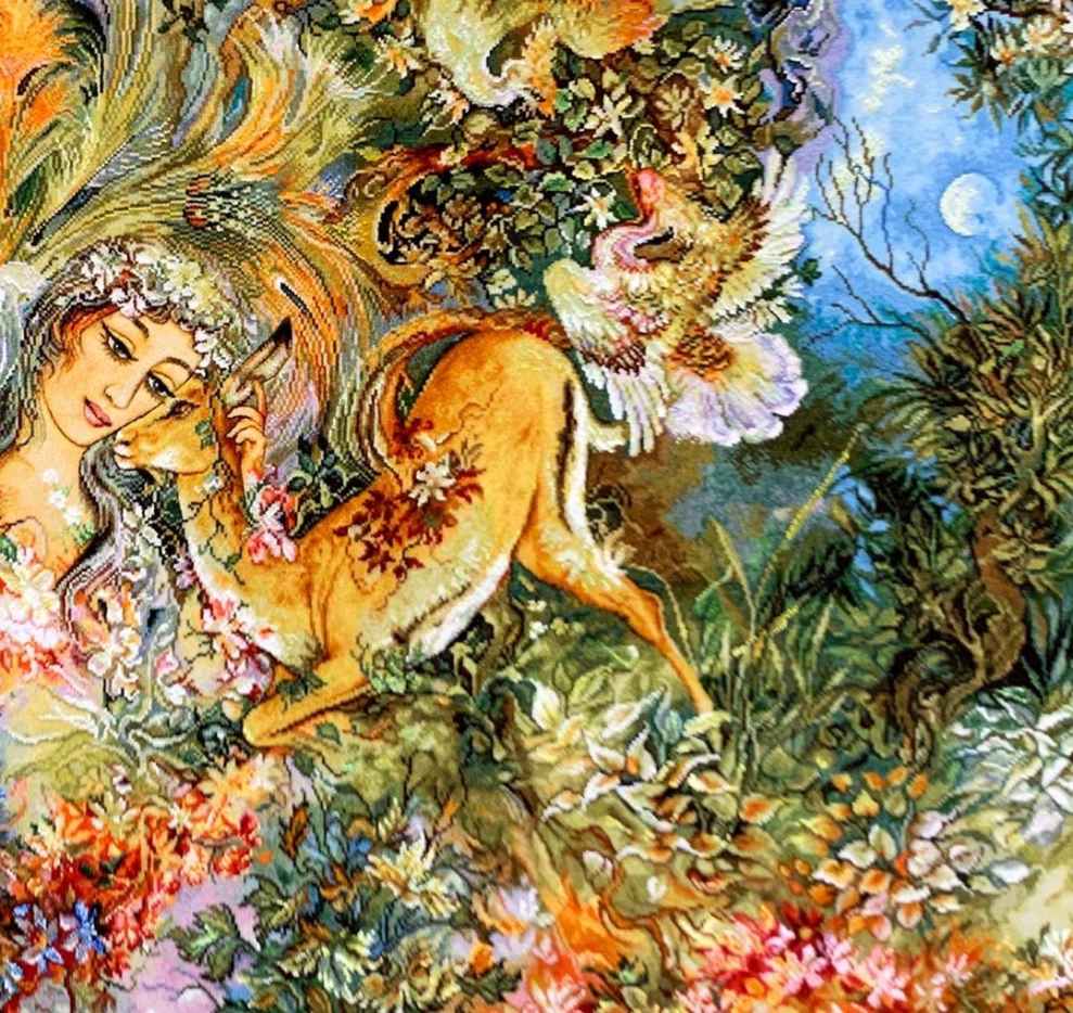 手工波斯挂毯，塔布里兹出产，描绘 Dayereh Hasti 迷你画