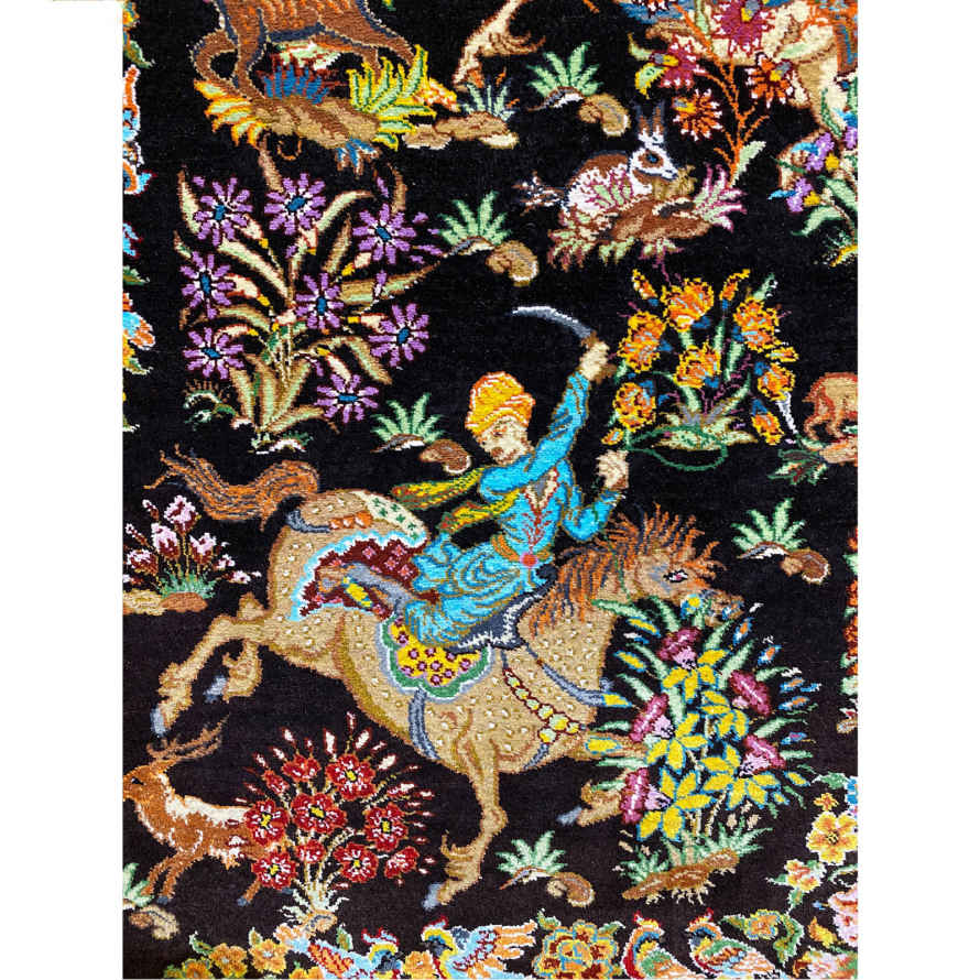 手工结制波斯挂毯 —— 来自库姆，描绘狩猎场景