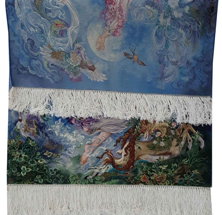 手工结制波斯挂毯 —— 来自塔布里兹，描绘清晨花开微型画