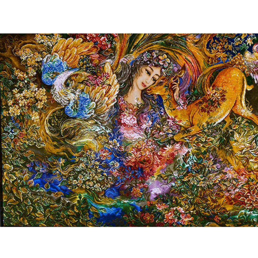 手工结制波斯挂毯 —— 来自塔布里兹，描绘存在之圈微型画