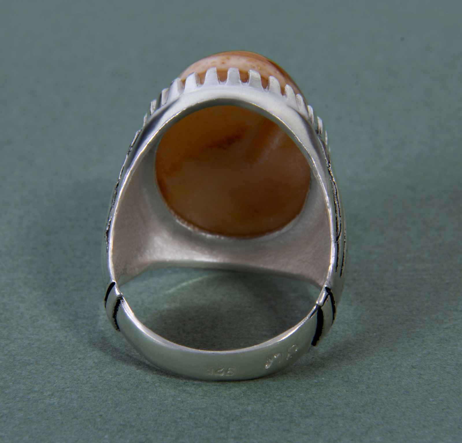 波斯苏莱曼红玛瑙银戒指(男士款,浅红色)