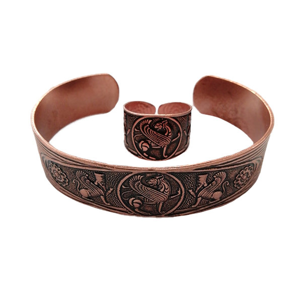 Main image of 波斯铜戒指与手链套装 – 有翼狮款