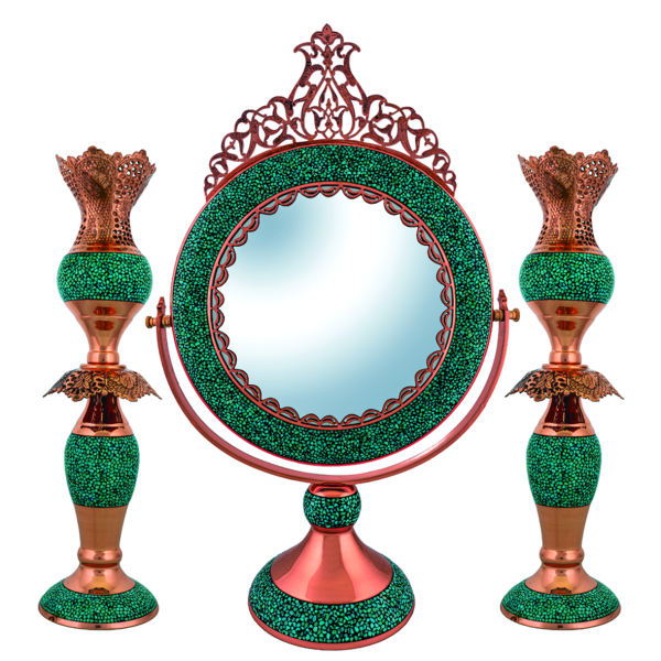 Main image of 波斯铜质镜框与烛台套装 – 镶嵌绿松石