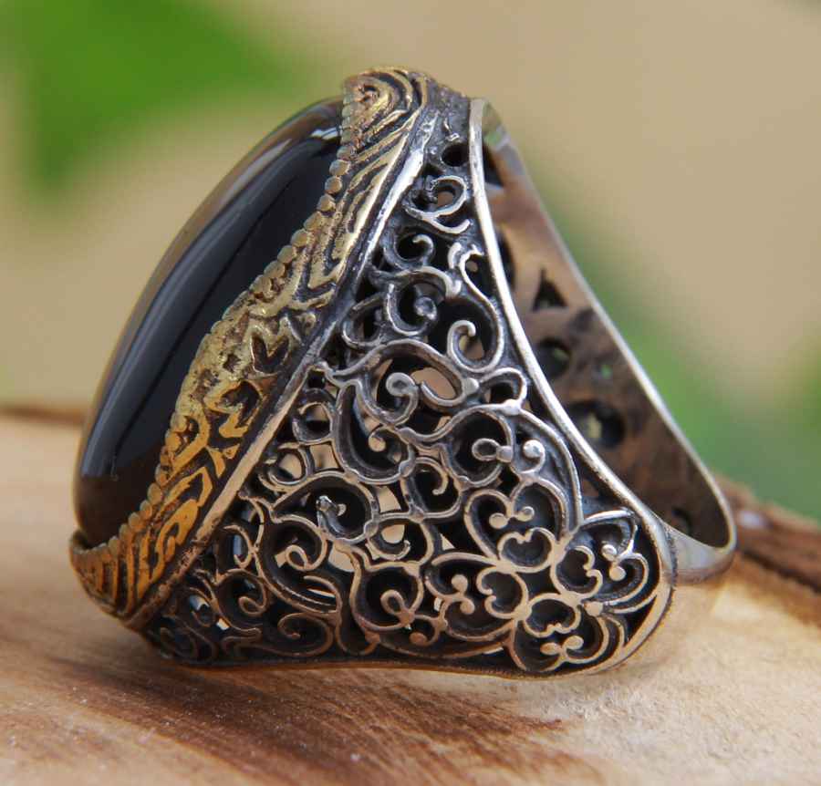 波斯玛瑙银戒指（男士款，优雅黑色）