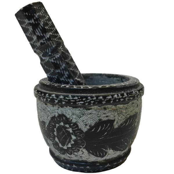 石制研钵与研杵 – 传统波斯花卉图案 Khorshid