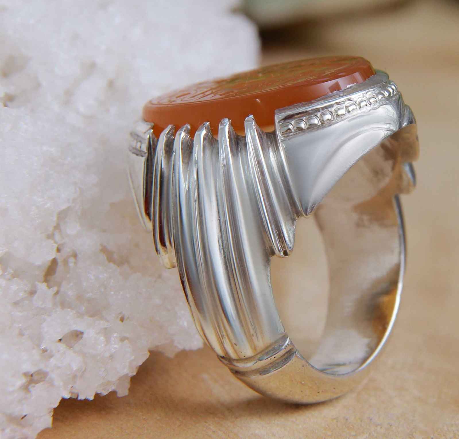 伊斯兰也门红玛瑙银戒（男士款）—— Ya Ghareeb ul Ghuraba