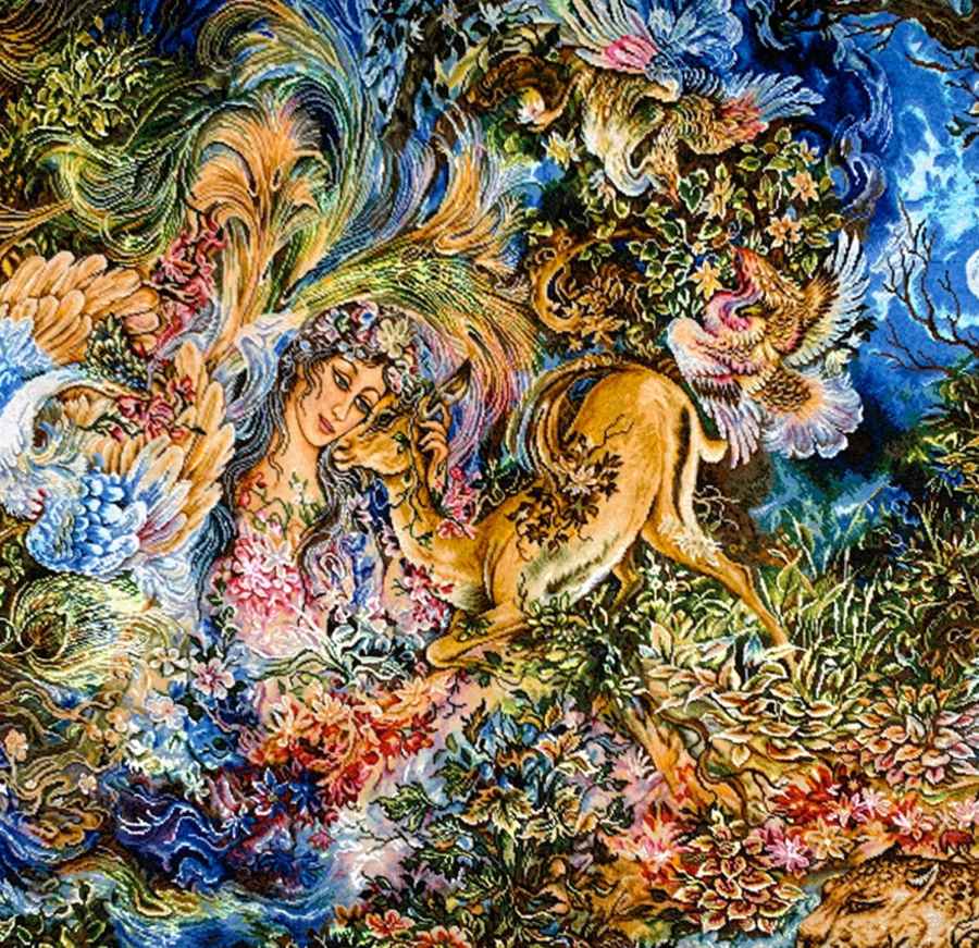 手工打结波斯挂毯 来自塔布里兹 Dayereh Hasti 微型画图案