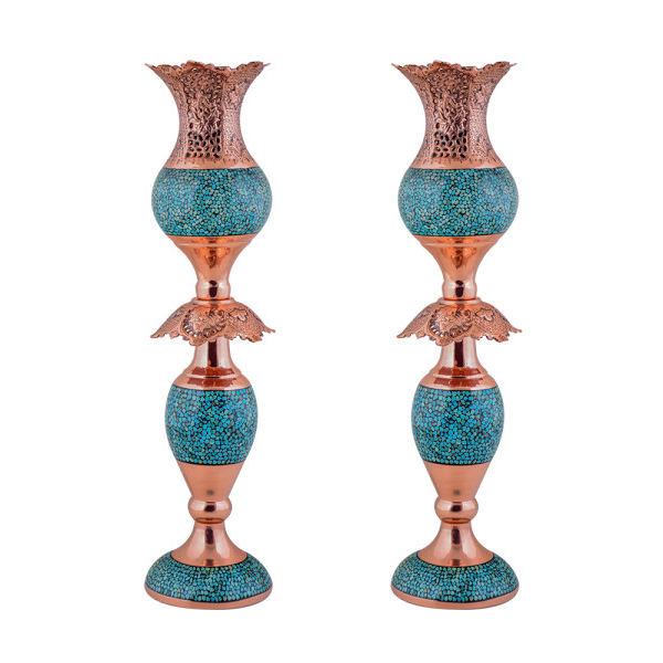 Main image of 手工波斯铜烛台 – 镶嵌绿松石 – 郁金香款